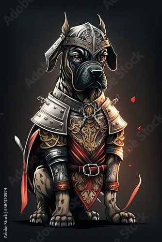Chibi Anime Illustration of Great Dane dog in Japanese Samurai Armor  Playful Adorable Design Featuring Cute Animal in Traditional Battle Gear  Perfect for Manga Fans  Generative AI