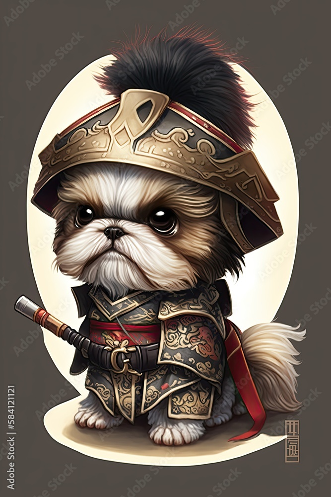 Chibi Anime Illustration of Shih Tzu dog in Japanese Samurai Armor ...