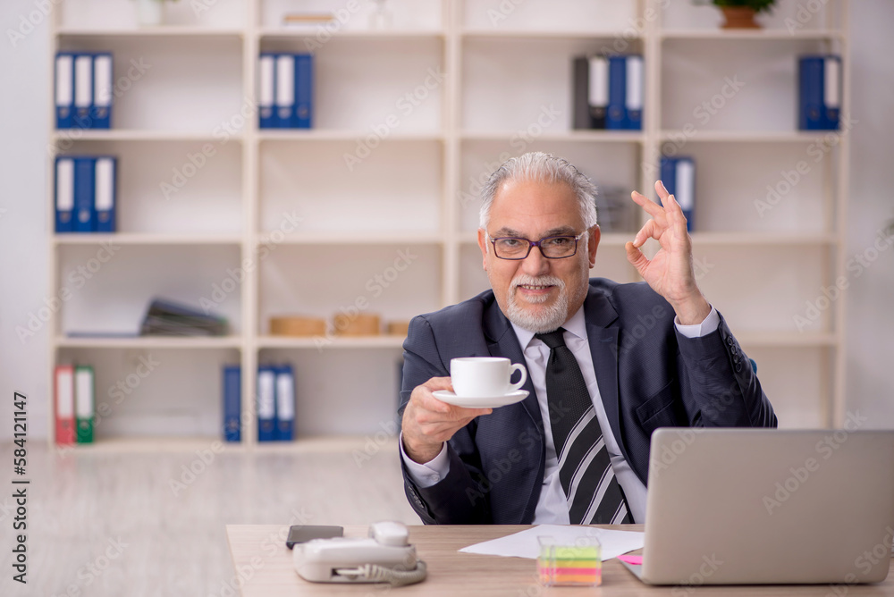 Old male employee working in the office Old male employee working in the office