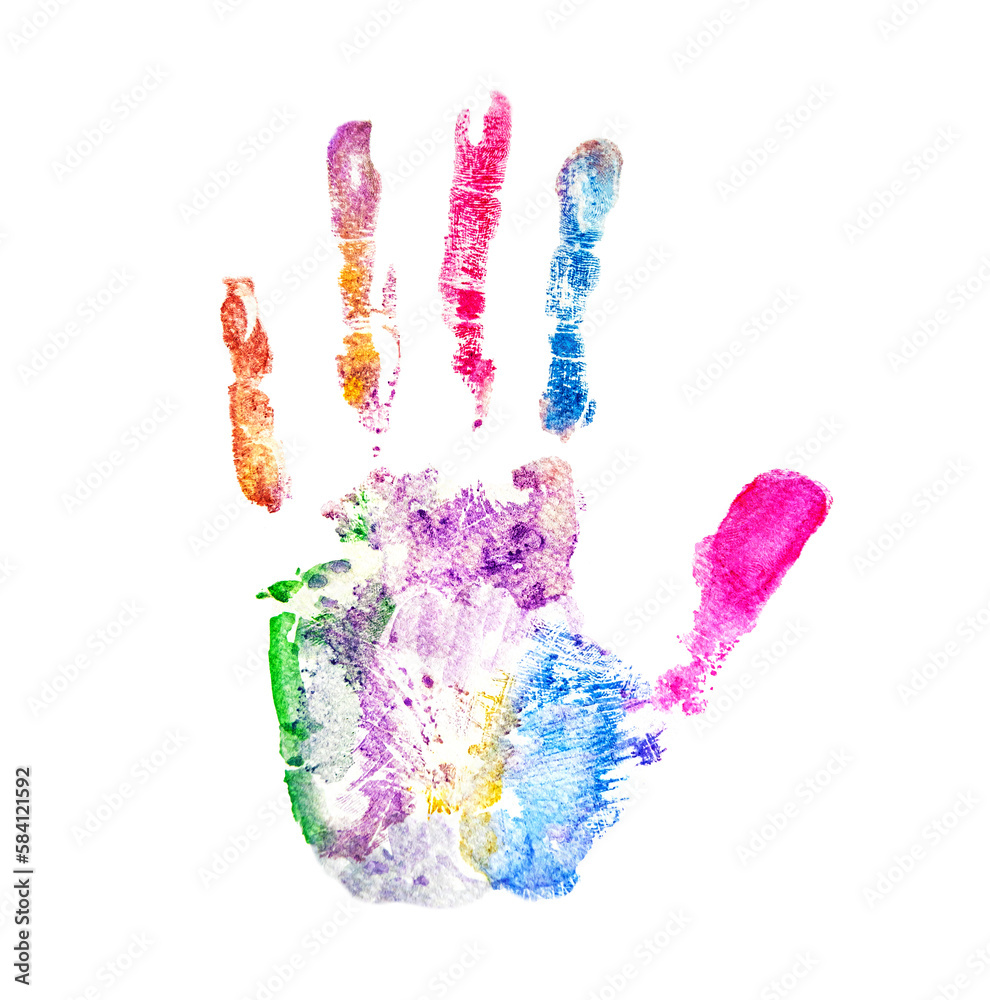 Handprint in watercolor of rainbow isolated on white background.Watercolour art concept. Handprint in watercolor of rainbow isolated on white background.Watercolour art concept.