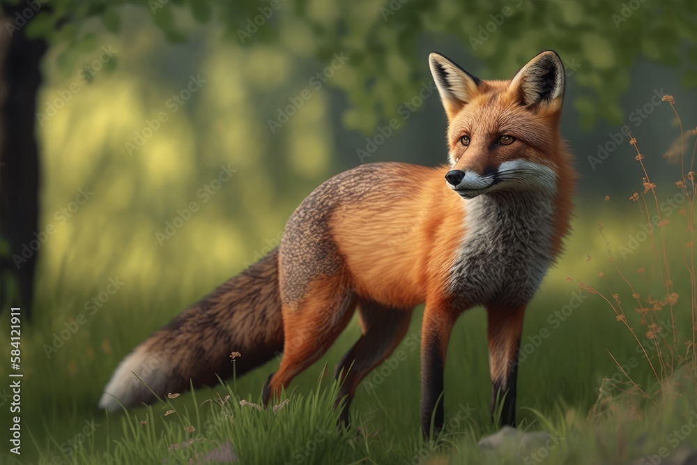 Red fox (Vulpes vulpes) in its natural habitat. Generative AI Red fox (Vulpes vulpes) in its natural habitat. Generative AI