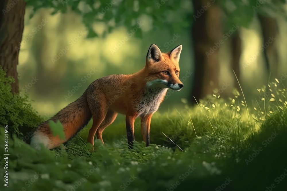 Red fox (Vulpes vulpes) in its natural habitat. Generative AI