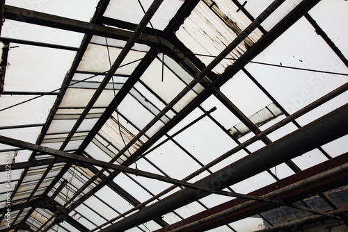 Metal frames inside the greenhouse.