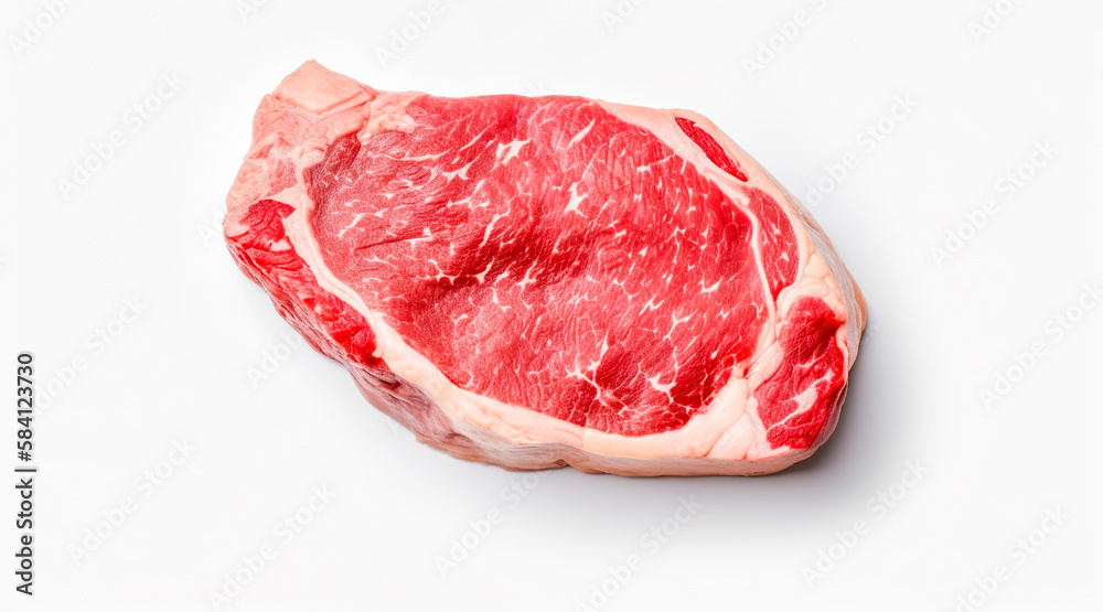 Obraz premium fresh raw beef steak isolated on white background. Generative AI