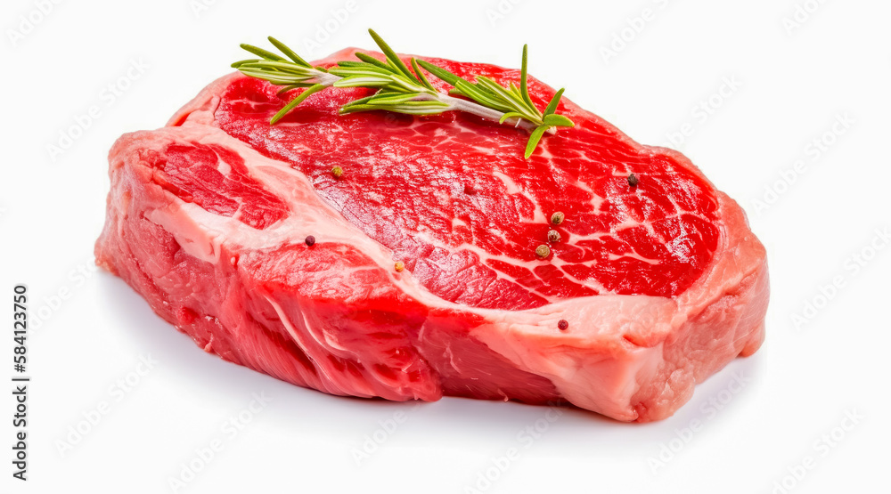 fresh raw beef steak isolated on white background. Generative AI fresh raw beef steak isolated on white background. Generative AI