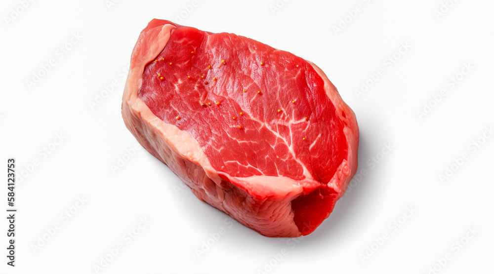 fresh raw beef steak isolated on white background. Generative AI