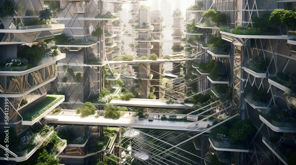 green city futuristic cyber skyscraper generative ai
