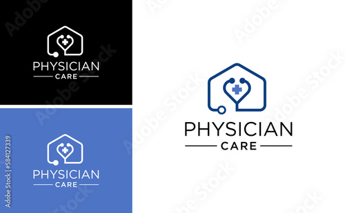 physician care logo design . doctor home clinic patient vector template