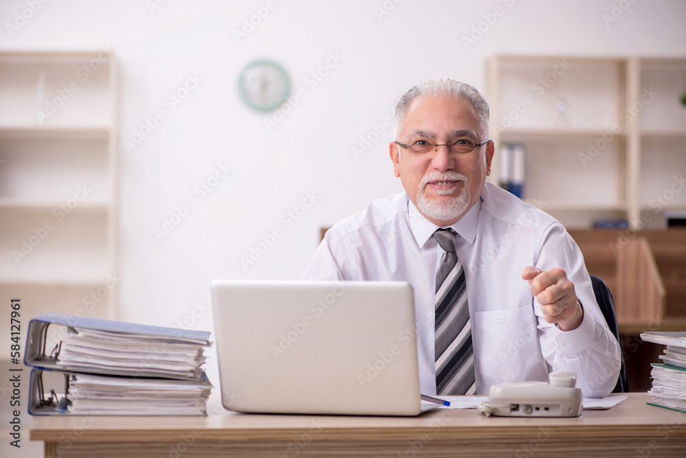 Old male boss employee working in the office Old male boss employee working in the office