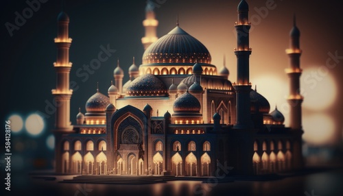 Ramadan nights at an iconic mosque, generative ai