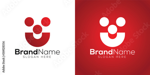 
Letter U dog face logo design template on white & red background