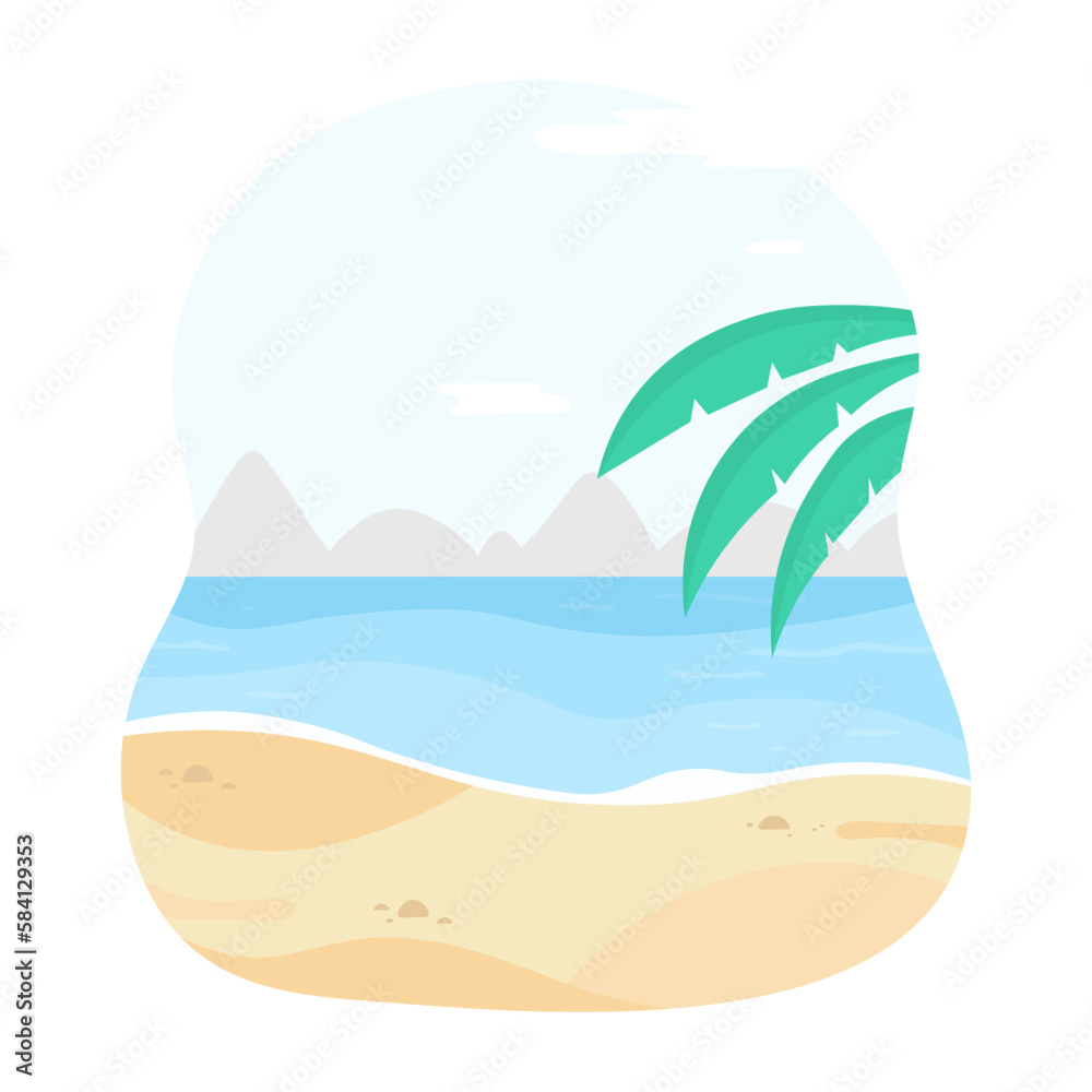Fototapeta premium Sandy seashore, sea coast with palm tree