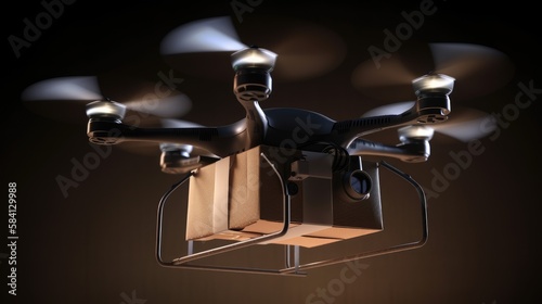 Modern delivery drone, autonomous delivery packages robot, business air transportation. Generative AI