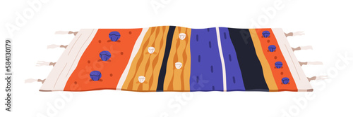 Floor rug, cozy home mat with striped colorful pattern, fringe decoration. Sm...
