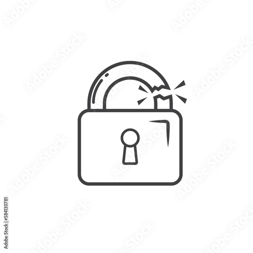 broken padlock line icon vector concept design template