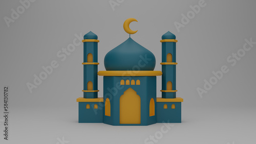 3d Illustration mosque green color low poly