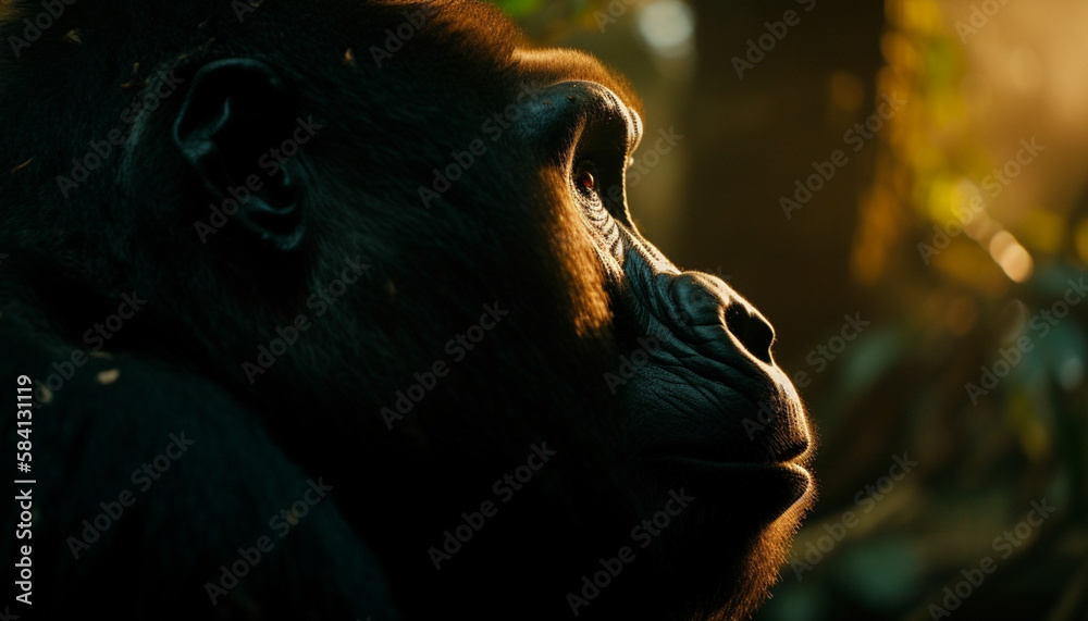 Silverback black gorilla, side view