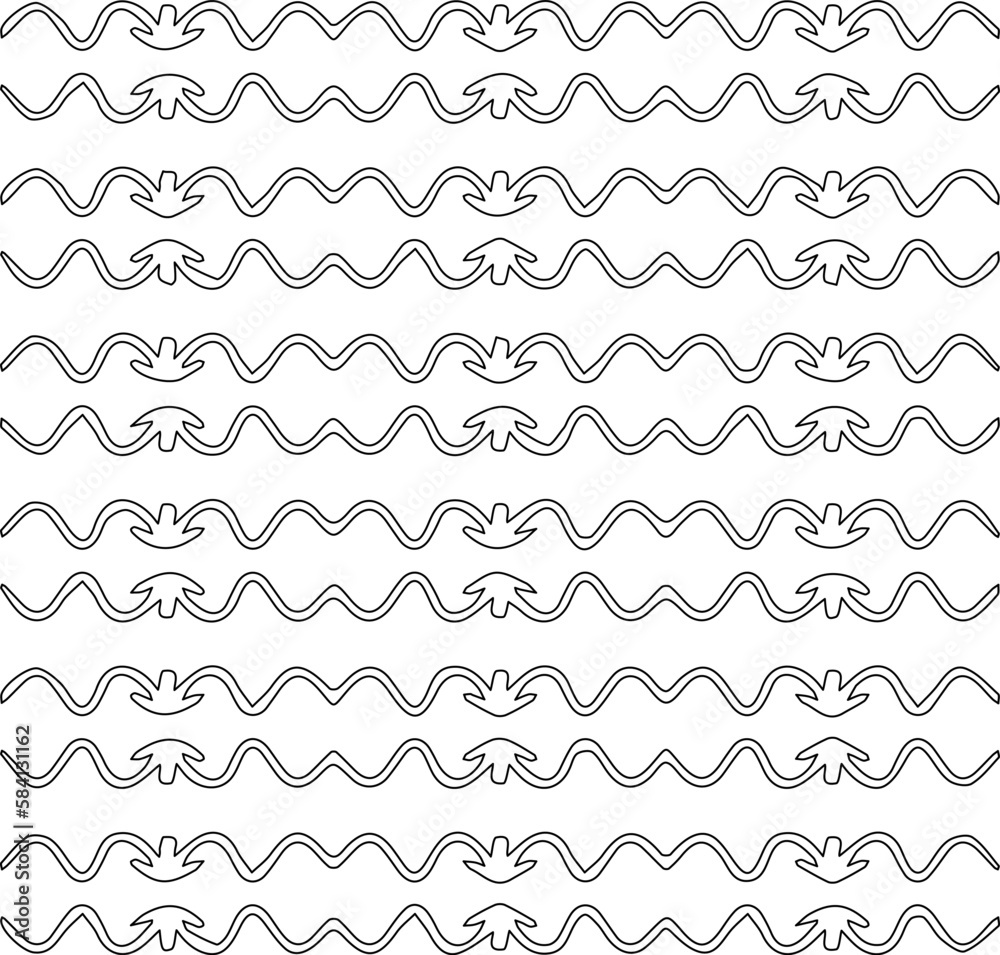 Monochrome ornamental texture with smooth linear shapes, zigzag lines, lace pattern.Abstract geometric black and white pattern for web page, textures, card, poster, fabric, textile.