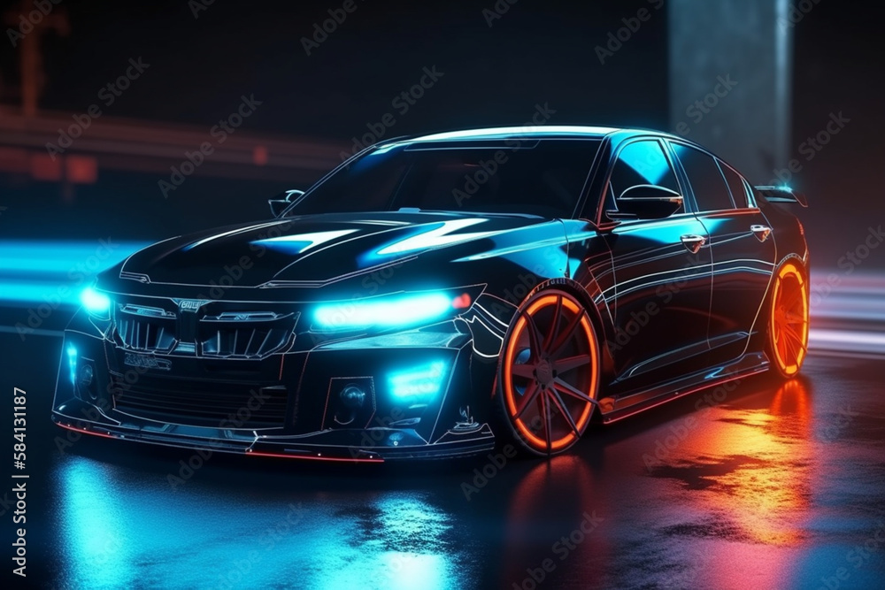 car tuned for street racing, with neon lights, Generative AI car tuned for street racing, with neon lights, Generative AI