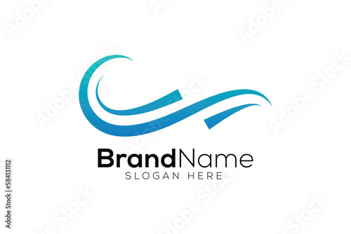 Minimal wave icon logo design template