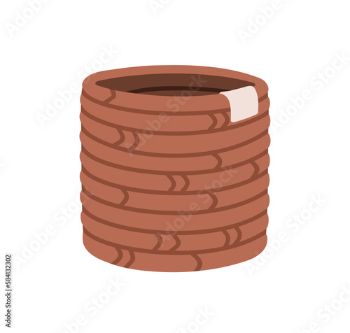 Trendy storage basket from textile ropes. Modern basketry of rounded shape. H...