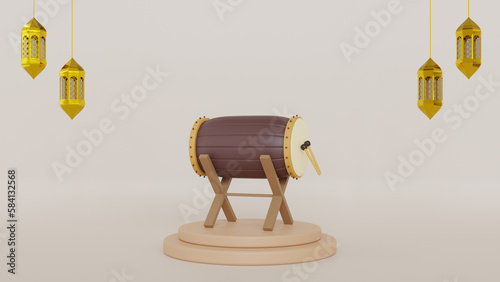 3d illustration for Ramadan Kareem , happy eid, Islamic drum, 3d rendering