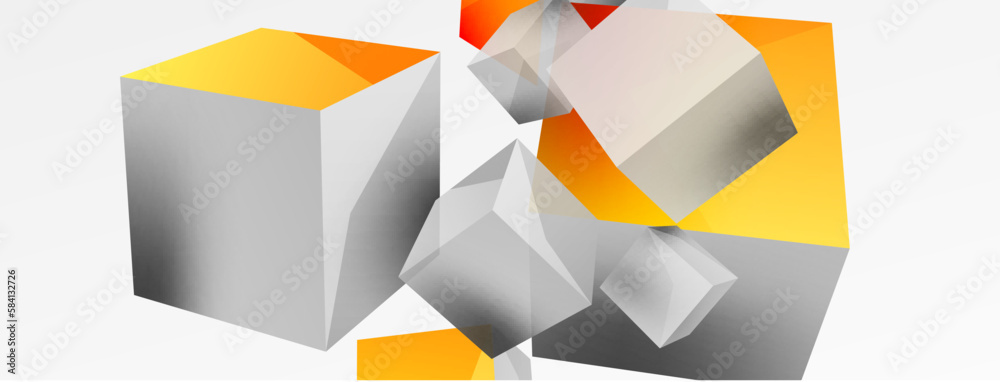3d cubes vector abstract background. Composition of 3d square shaped basic geometric elements. Trendy techno business template for wallpaper, banner, background or landing 3d cubes vector abstract background. Composition of 3d square shaped basic geometric elements. Trendy techno business template for wallpaper, banner, background or landing