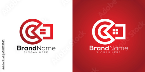 Modern trendy letter C home icon logo design template