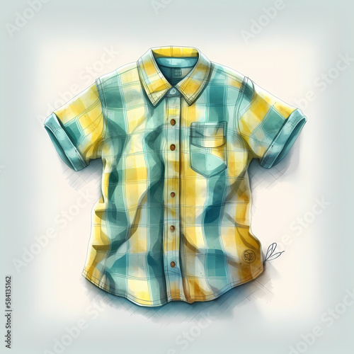 Kids Shirt Isolated On White. Generative AI © simpledesign79