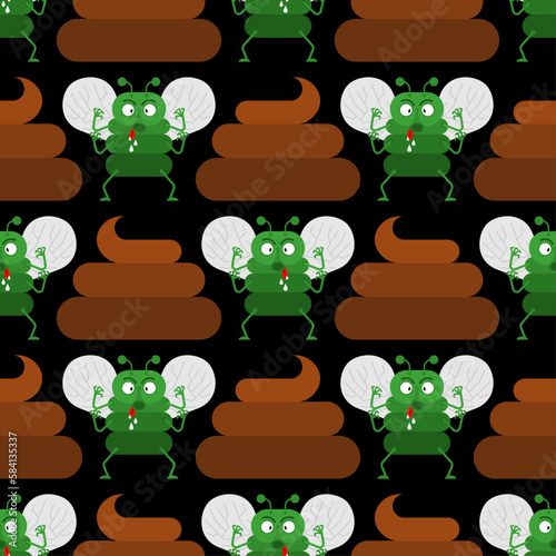 Fly and shit pattern seamless. Fly eats poop background