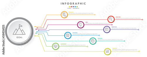 Steps and project management month in a year business panoramical horizontal infographic. Modern Cclorful flat infographics design template. Simple vector illustration for business presentation.