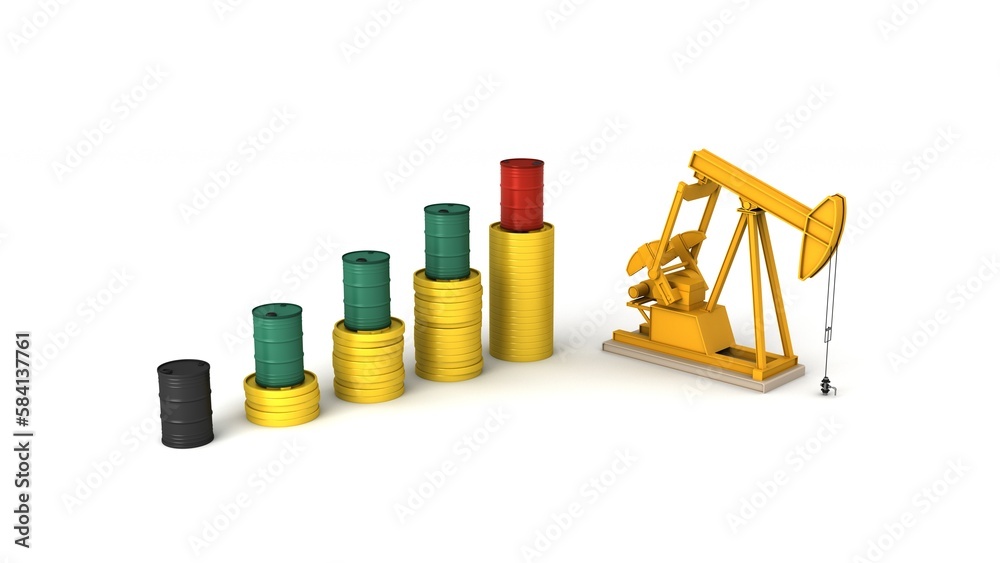 working oil pump money coin stacks chart isolated on white background. 3d rendering working oil pump money coin stacks chart isolated on white background. 3d rendering