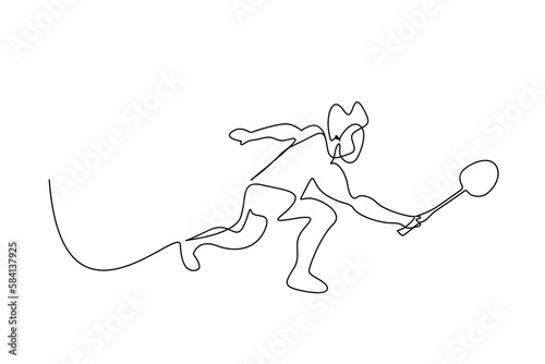 young sportsman badminton doing sports line art
