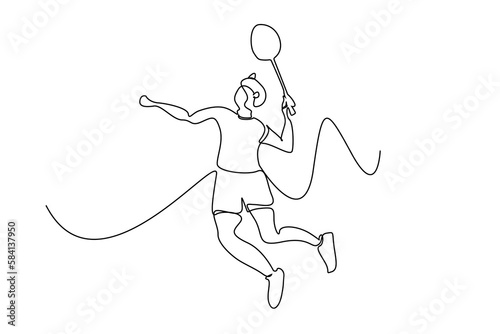 young sportsman badminton doing sports line art