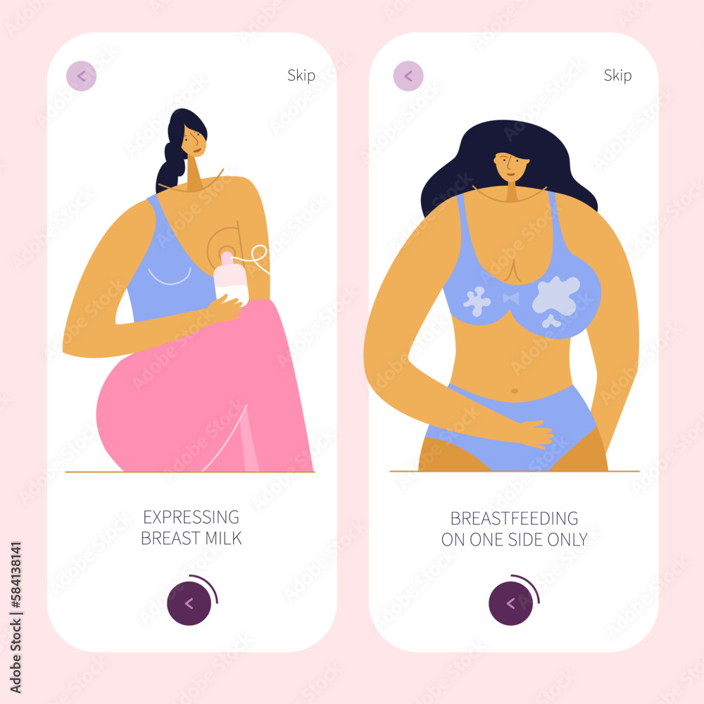The UI UX design apps with women has one sided breastfeeding and new