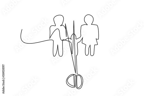 family father mother child breaking up marriage breaking up scissors cut line