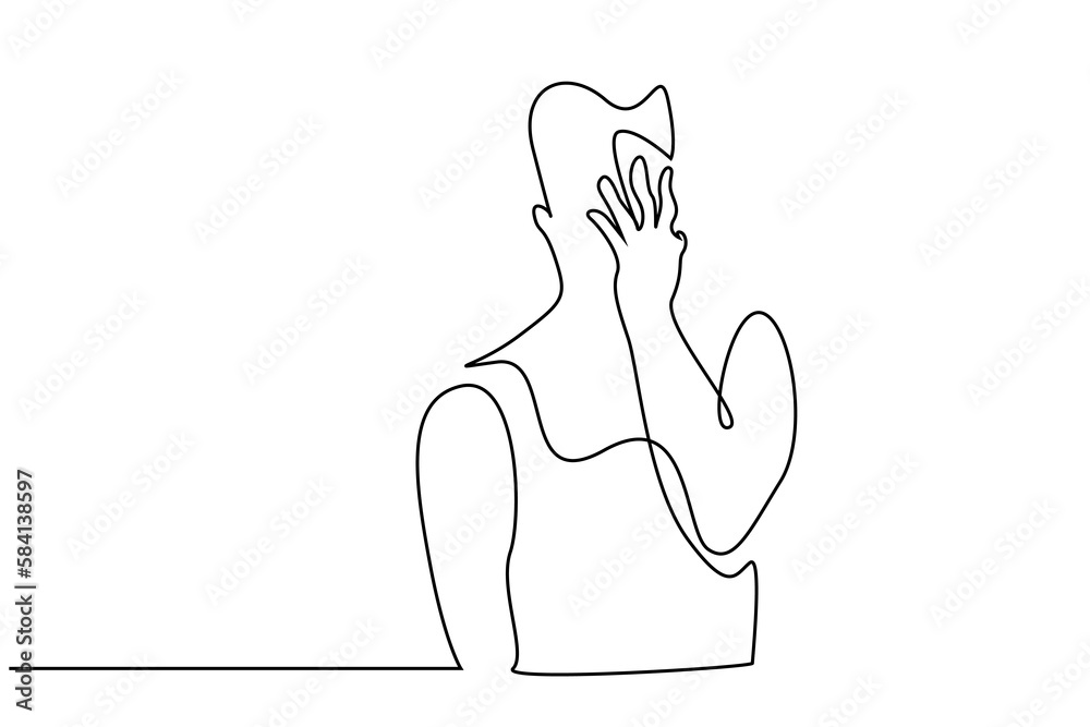 man male shy puts his hands on face shock hide line man male shy puts his hands on face shock hide line