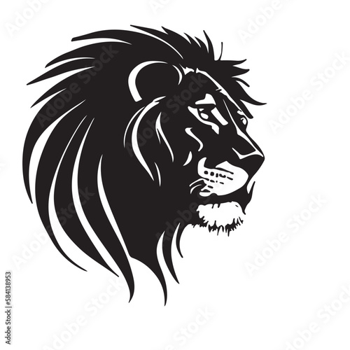 Lions head sketch closeup. Good for tattoo and logo. Editable vector monochrome image with high details isolated on white background