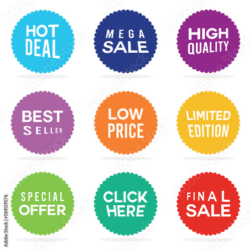 Set of Price tags. Promotional sale badge and retail paper stickers.