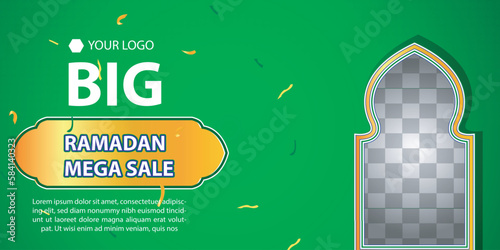 Ramadan Kareem Mega Sale Banner, Islamic Ornament Lantern, Decoration gold and modern Background with empty space for photo