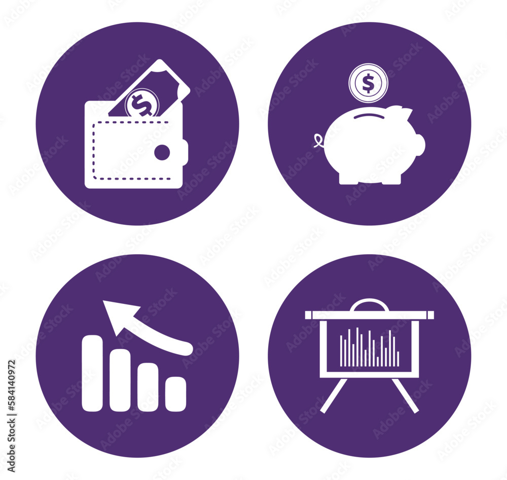 vector image set of 4 business icons with yellow background and yellow border vector image set of 4 business icons with yellow background and yellow border