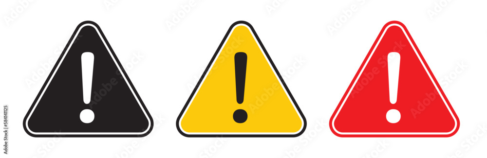 Risk icon. Danger warning alert triangle attention sign. Caution vector symbol. Exclamation mark. Security threat or Failure sign. Mistake icon.  - obrazy, fototapety, plakaty 