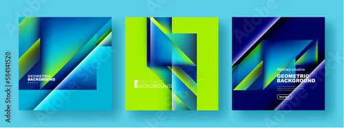 Set of abstract backgrounds - overlapping triangles with fluid gradients design. Collection of covers, templates, flyers, placards, brochures, banners