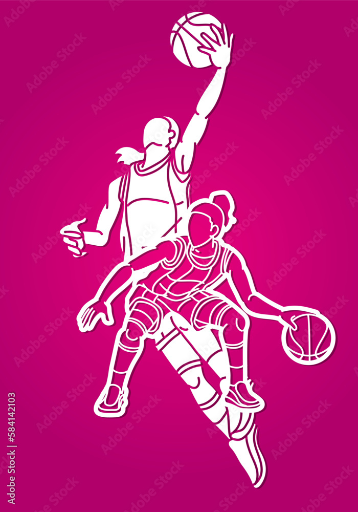 Group of Basketball Women Players Action Cartoon Sport Team Graphic Vector Group of Basketball Women Players Action Cartoon Sport Team Graphic Vector