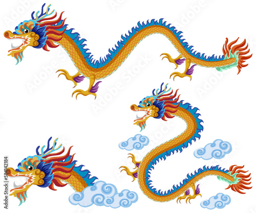 Fototapeta Naklejka Na Ścianę i Meble -  Set of dragon cartoon