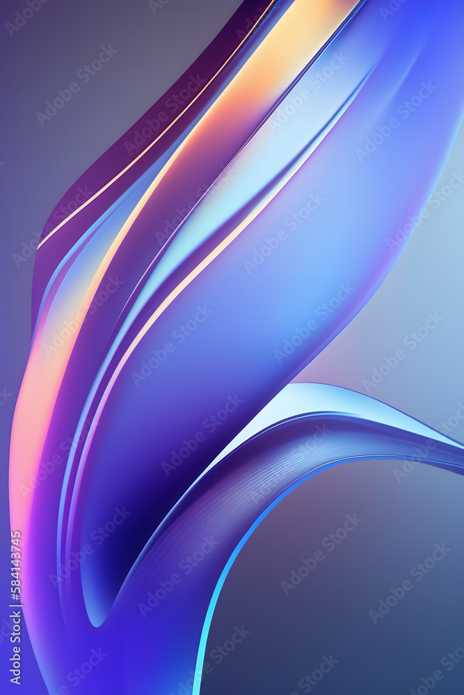 Naklejka premium Abstract colorful fluid iridescent holographic neon curved wave in motion, Colorful 3d render. Gradient design elements for backgrounds, banners, wallpapers