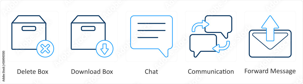 A set of 5 mix icons as delete box, download box, chat A set of 5 mix icons as delete box, download box, chat