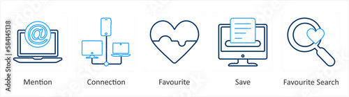 A set of 5 mix icons as mention, connection, favorite