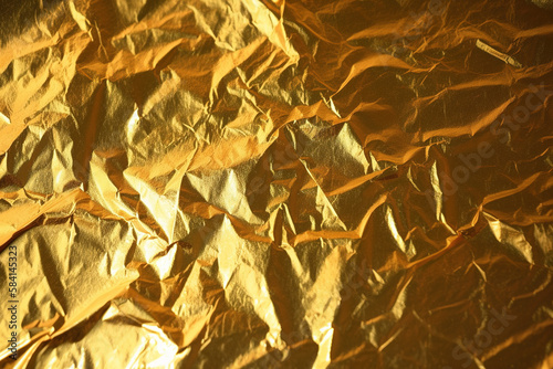 Design space gold crumpled foil paper textured background. Created with Generative AI Technology