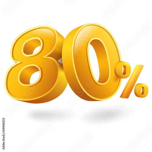 80% discount template, 3D letters, used for promotional advertisements in special sales. Isolated on white background.